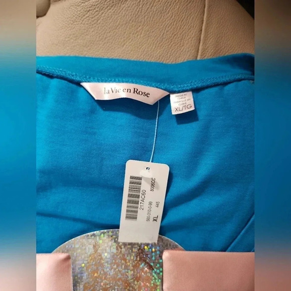 La Vie en Rose 2pc Pajama Set Cotton Shirt Long Sleeve Fleece  Pants XL - Picture 3 of 5